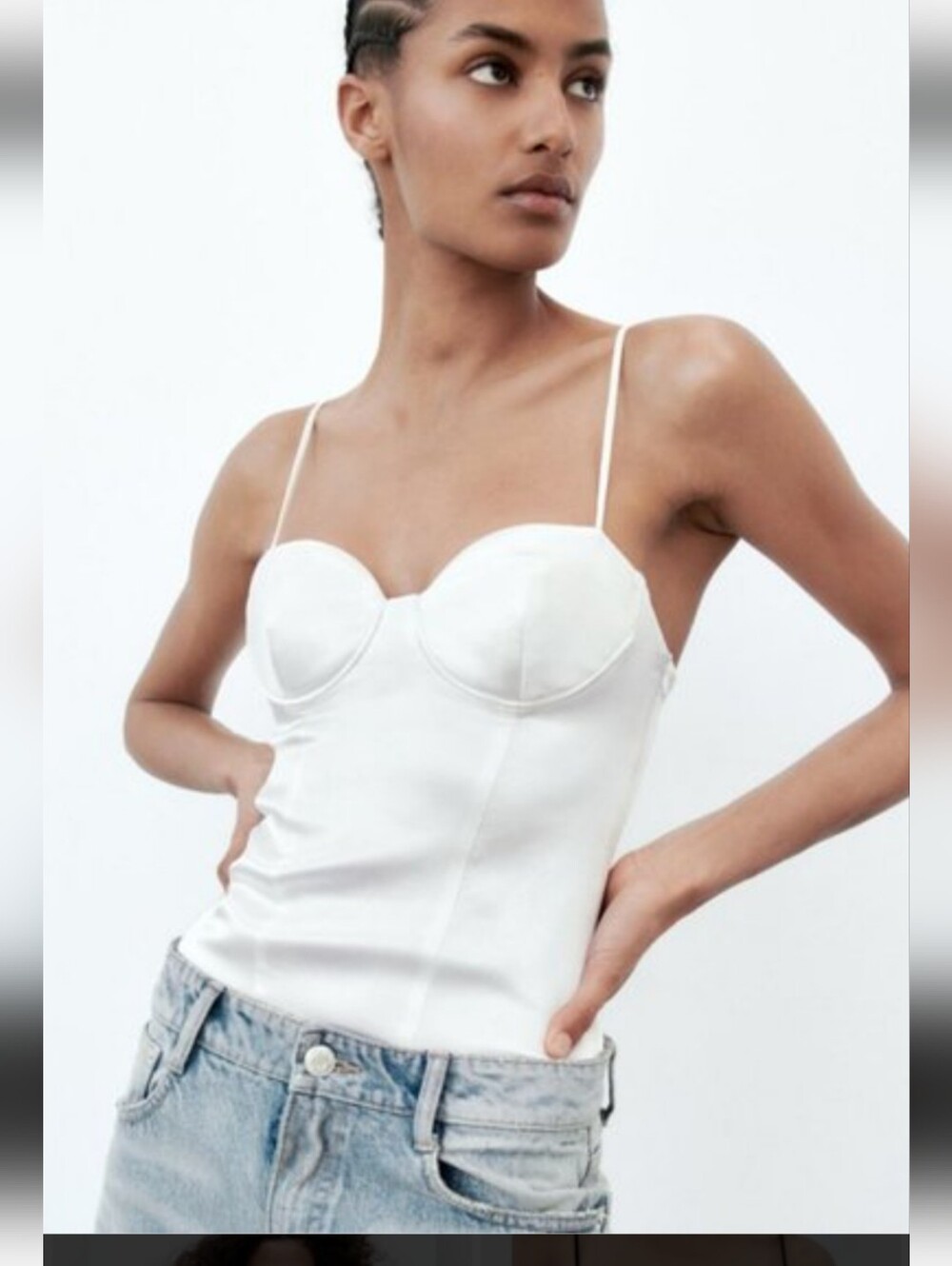 Zara Satin Bustier Bodysuit White Size XS Corset-Inspired Cami